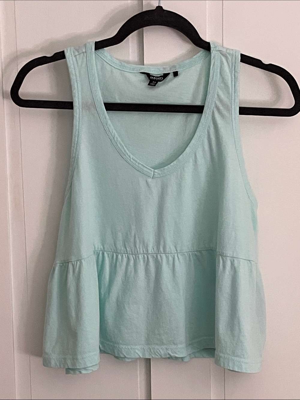 Buffalo Light Blue V-Neck Peplum Cropped Tank Size Small